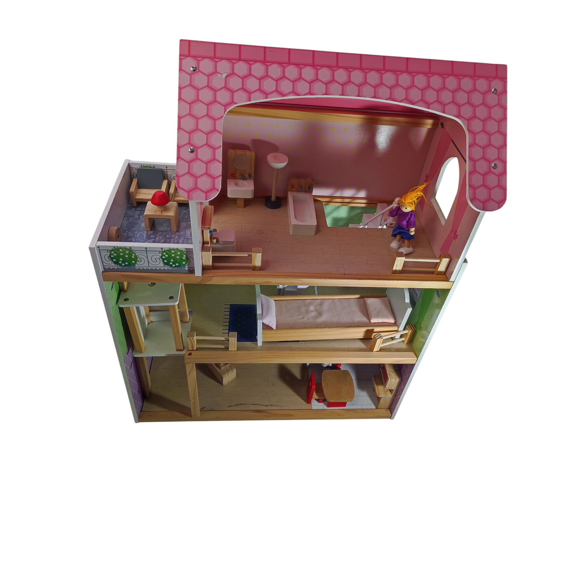 Grande maison en bois avec son mobiliers 80cm Très bon état - 12,50 € Grande maison en bois avec son mobiliers 80cm Très bon état reconditionné disponible sur Label Emmaüs
