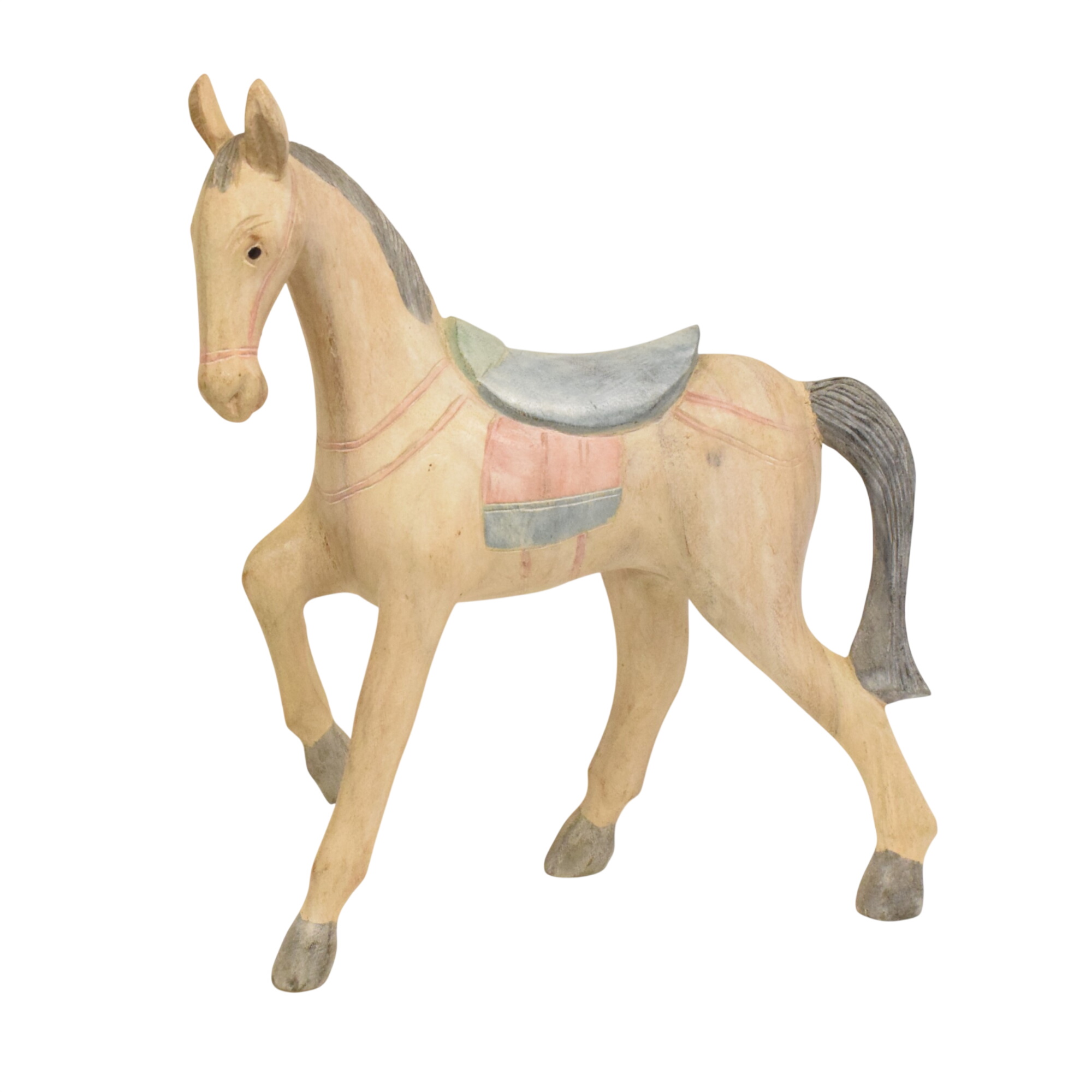 Grande statuette en bois représentant un cheval en mouvement Bon état - 20,00 € Grande statuette en bois représentant un cheval en mouvement Bon état reconditionné disponible sur Label Emmaüs