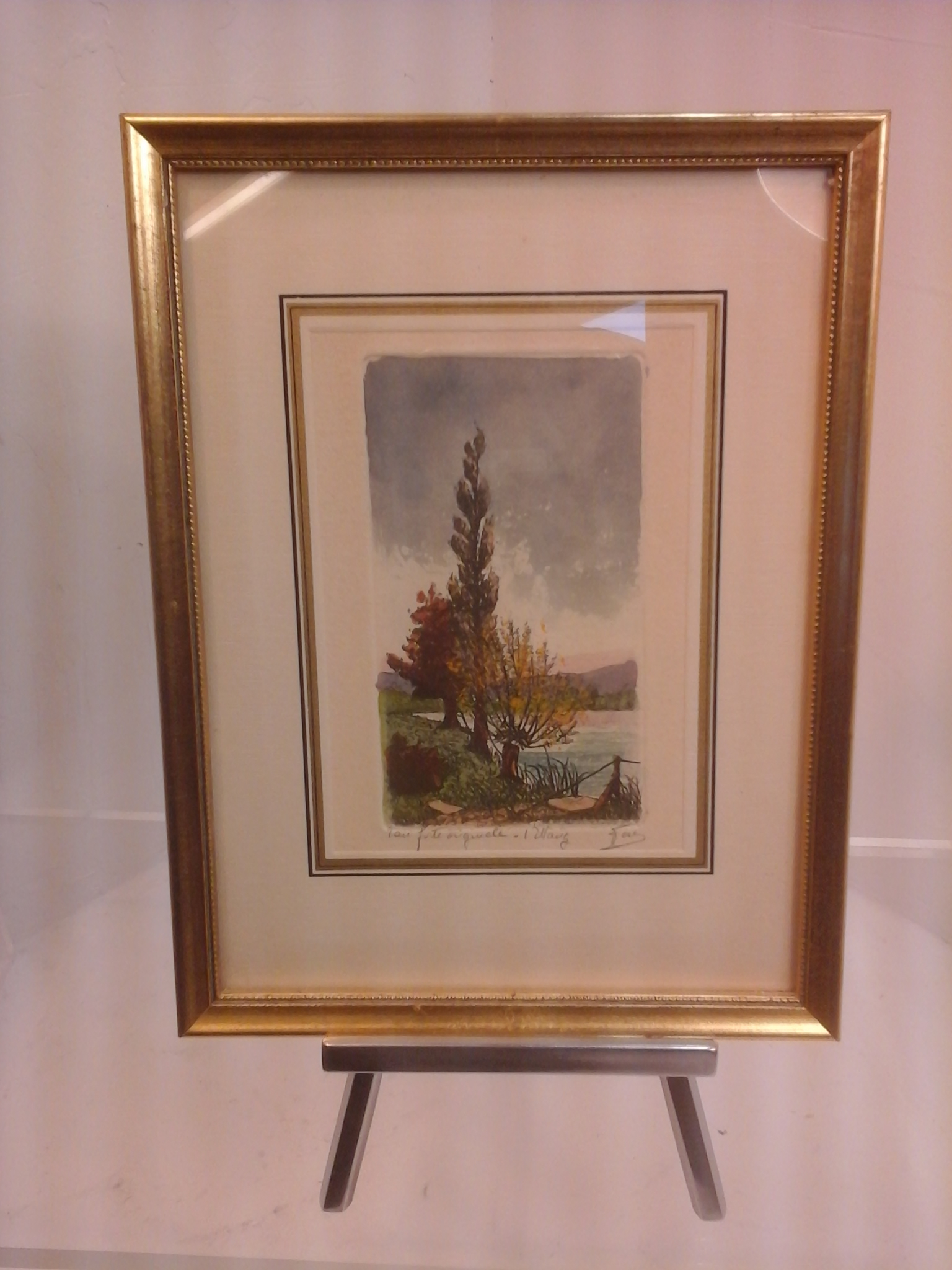 Voir photo 2 de Gravure originale eau-forte signée-Paysage artistique vintage encadré-art mural décoratif. Gravure originale eau-forte signée-Paysage artistique vintage encadré-art mural décoratif. Très bon état reconditionné photo 2