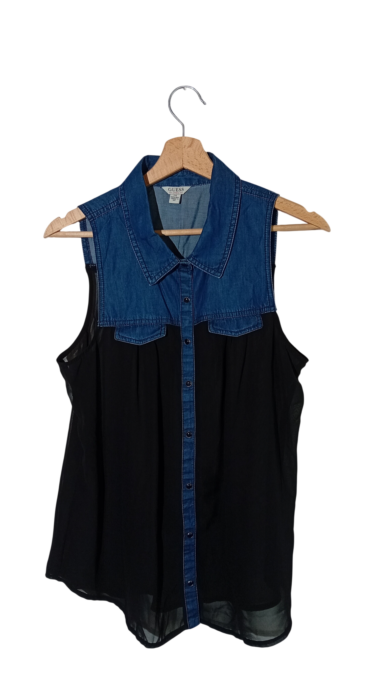Acheter Haut Bi-matière Guess Jean Et Voile Noir (T5816) Très bon état - 10,00 € Haut Bi-matière Guess Jean Et Voile Noir (T5816) Très bon état reconditionné disponible sur Label Emmaüs