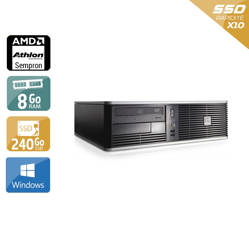 HP Compaq dc5750 SFF AMD Sempron - 8Go RAM 240Go SSD Windows 10 État correctOccasion certifiée reconditionnée Bon état reconditionné disponible sur Kiatoo