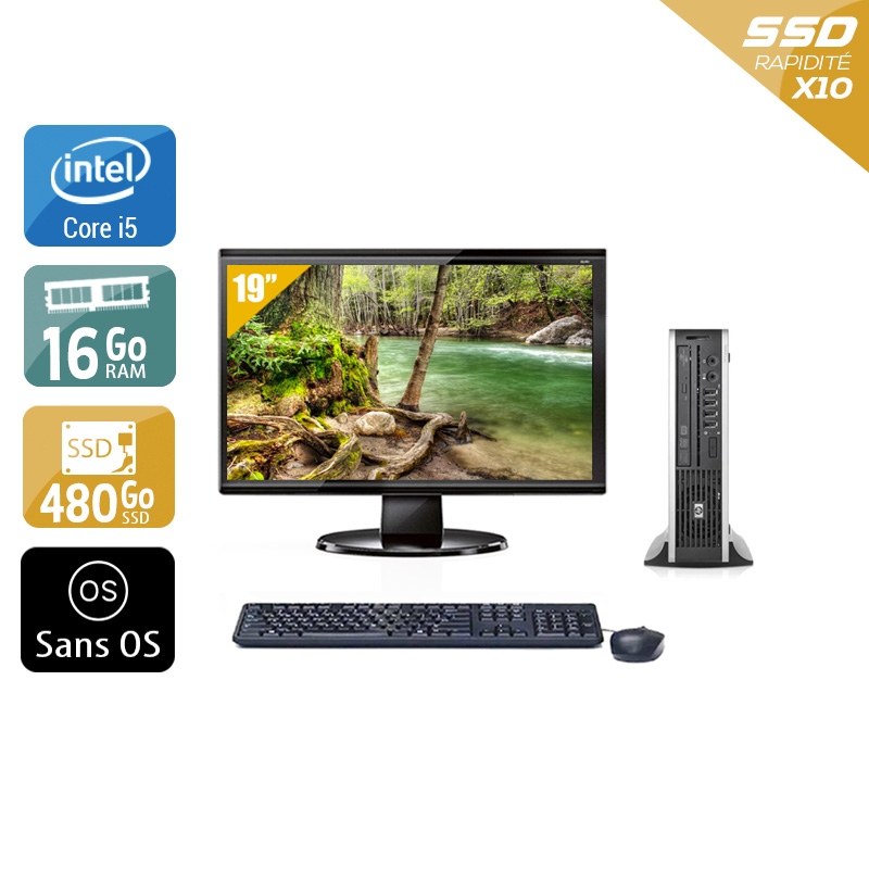 HP Compaq Elite 8300 USDT i5 + Écran - 19'' 16Go RAM 480Go SSD Sans OS Bon étatOccasion certifiée reconditionnée Bon état reconditionné disponible sur Kiatoo