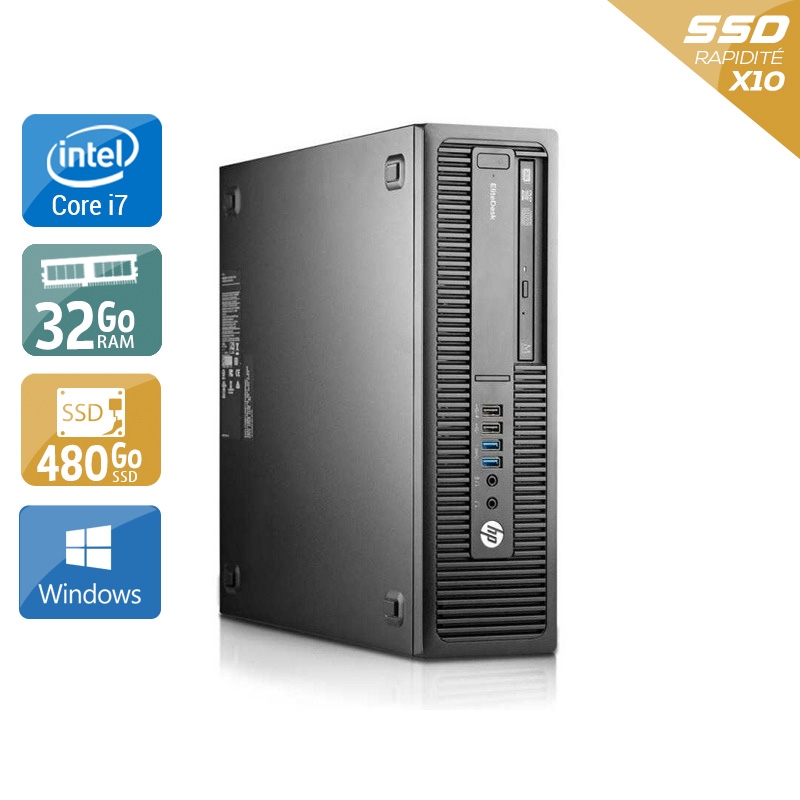 HP EliteDesk 800 G1 SFF i7 - 32Go RAM 480Go SSD Windows 10 État correctOccasion certifiée reconditionnée Bon état reconditionné disponible sur Kiatoo