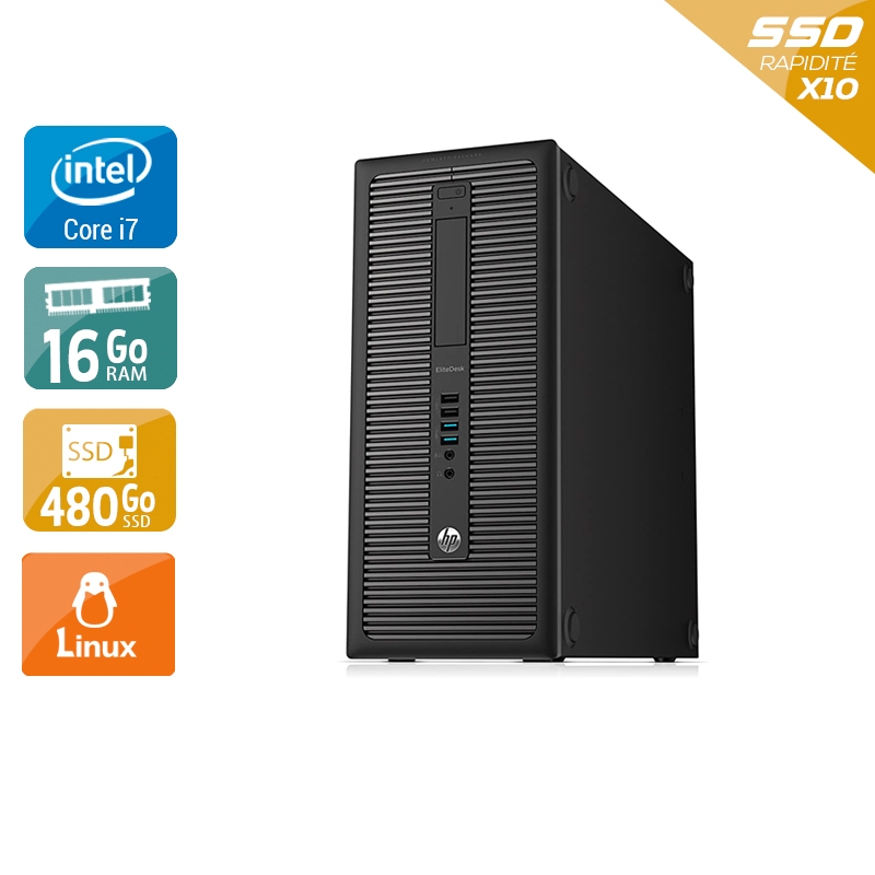 HP EliteDesk 800 G1 Tower i7 - 16Go RAM 480Go SSD Linux État correctOccasion certifiée reconditionnée Bon état reconditionné disponible sur Kiatoo