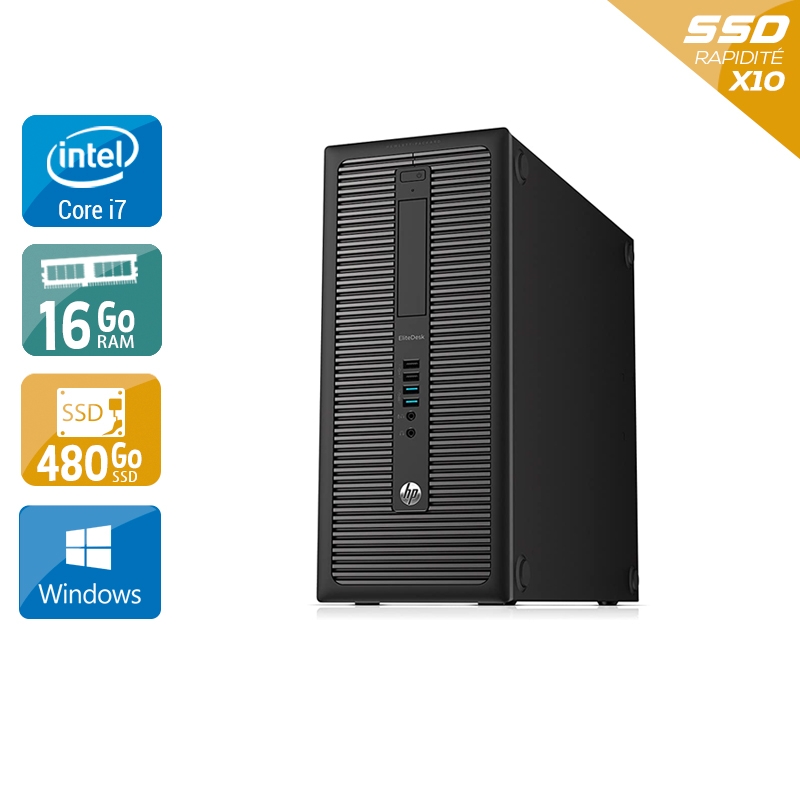 HP EliteDesk 800 G1 Tower i7 - 16Go RAM 480Go SSD Windows 10 État correctOccasion certifiée reconditionnée Bon état reconditionné disponible sur Kiatoo