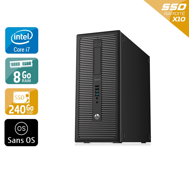 HP EliteDesk 800 G1 Tower i7 - 8Go RAM 240Go SSD Sans OS État correctOccasion certifiée reconditionnée Bon état reconditionné disponible sur Kiatoo