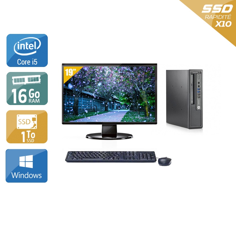 HP EliteDesk 800 G1 USDT i5 + Écran - 19'' 16Go RAM 1To SSD Windows 10 Bon étatOccasion certifiée reconditionnée Bon état reconditionné disponible sur Kiatoo
