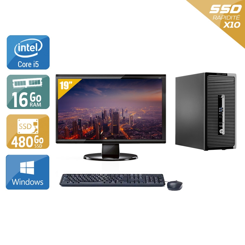 HP ProDesk 400 G2 Tower i5 + Écran - 19'' 16Go RAM 480Go SSD Windows 10 Très bon étatOccasion certifiée reconditionnée Bon état reconditionné disponible sur Kiatoo