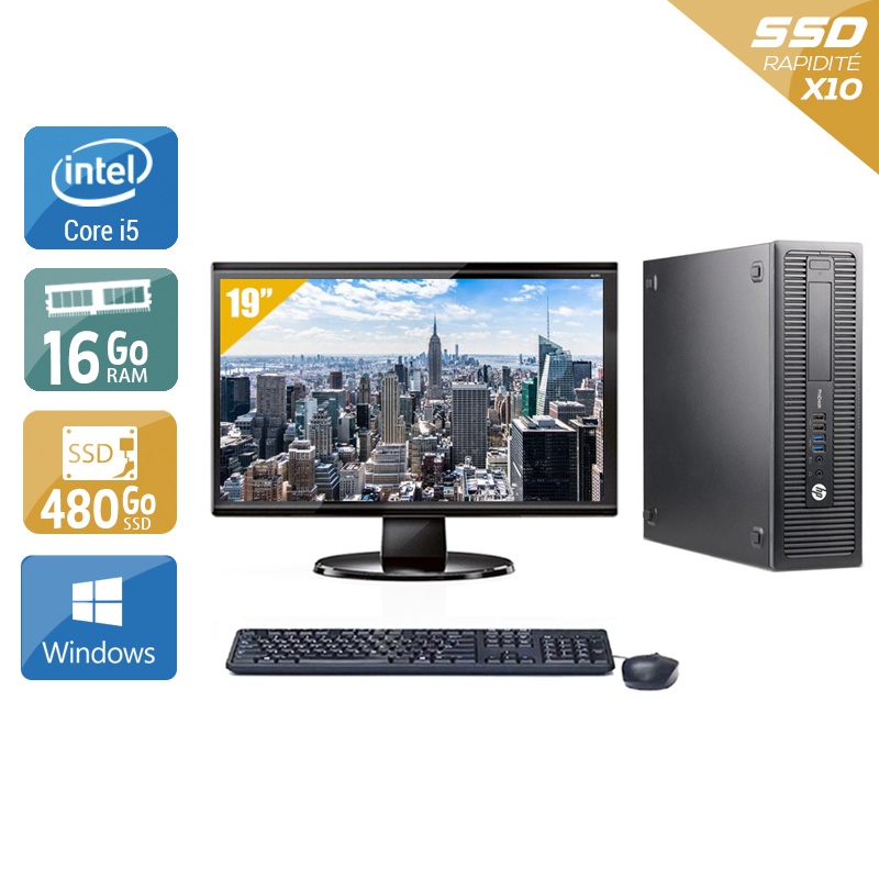 HP ProDesk 600 G2 SFF i5 Gen 6 + Écran - 19'' 16Go RAM 480Go SSD Windows 10 Bon étatOccasion certifiée reconditionnée Bon état reconditionné disponible sur Kiatoo