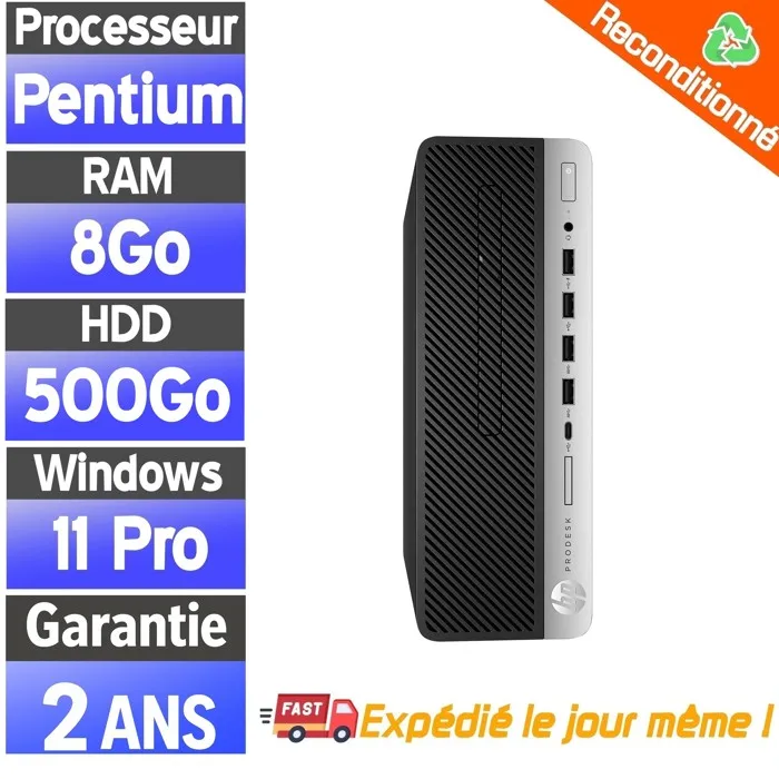 HP ProDesk 600 G3 - Ordinateur Reconditionné - 8Go Mémoire - 500Go Disque Dur - Windows 11 Pro Reconditionné Hewlett-Packard reconditionné disponible sur Cdiscount Seconde Vie