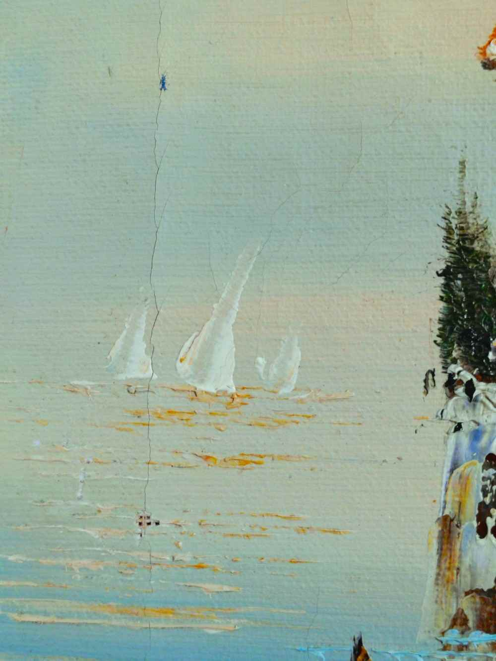 Voir photo 12 de Huile sur toile originale, paysage marin signé. Huile sur toile originale, paysage marin signé. État correct reconditionné photo 12