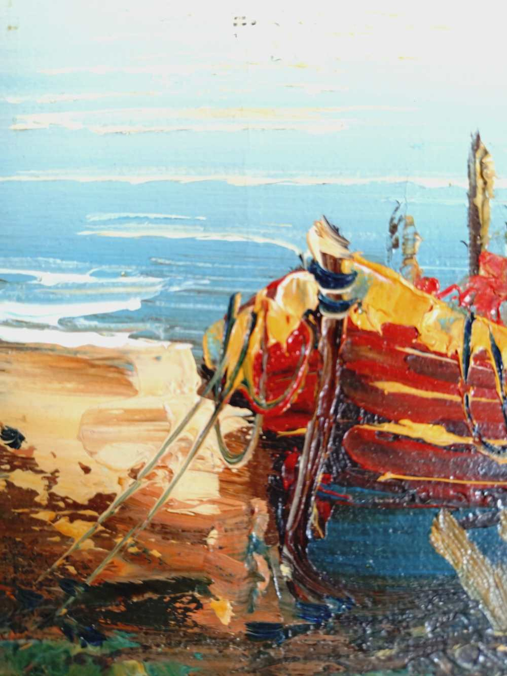 Voir photo 5 de Huile sur toile originale, paysage marin signé. Huile sur toile originale, paysage marin signé. État correct reconditionné photo 5