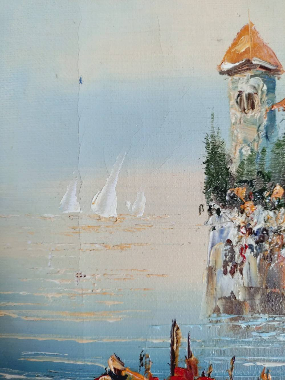 Voir photo 8 de Huile sur toile originale, paysage marin signé. Huile sur toile originale, paysage marin signé. État correct reconditionné photo 8