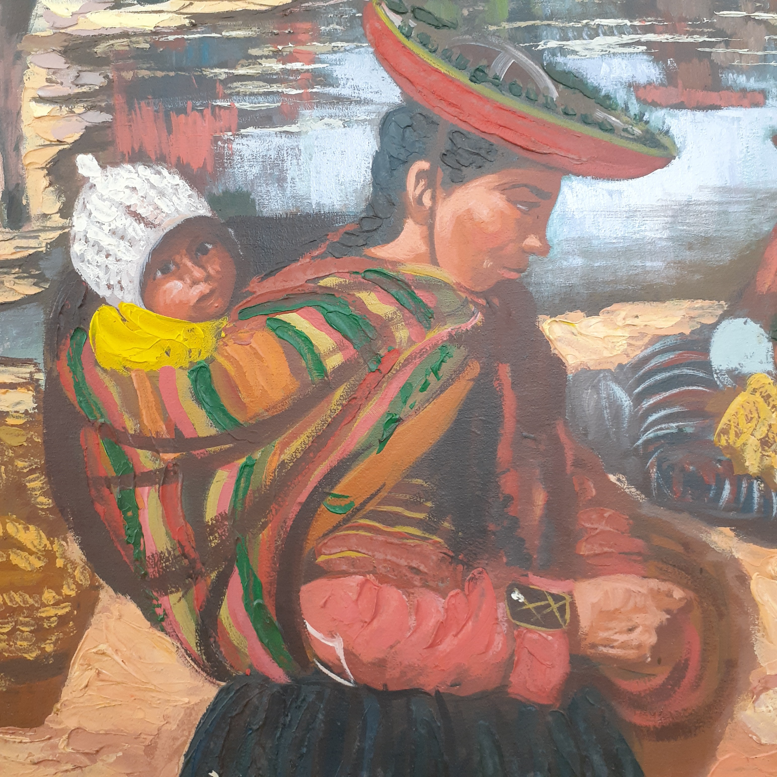 Voir photo 3 de Huile sur toile scène de vie au Mexique Huile sur toile scène de vie au Mexique Très bon état reconditionné photo 3