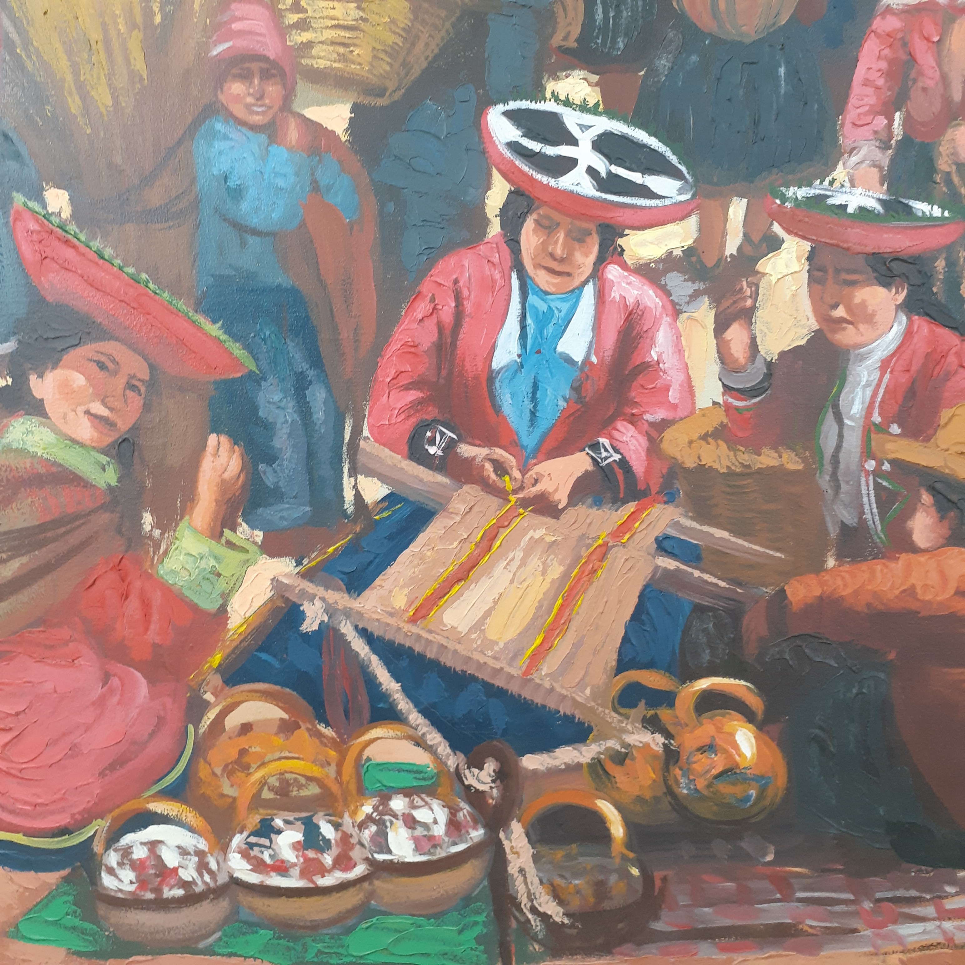 Voir photo 4 de Huile sur toile scène de vie au Mexique Huile sur toile scène de vie au Mexique Très bon état reconditionné photo 4