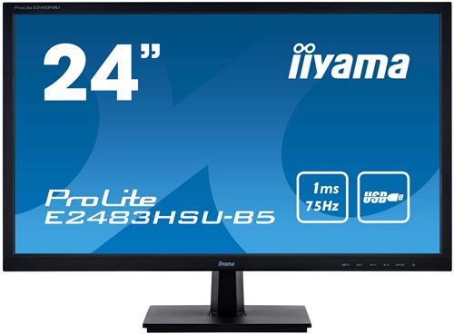 iiyama ProLite E2483HSU-B5 - Écran LED - 24" - 1920 x 1080 Full HD (1080p) @ 75 Hz - TN - 250 cd/m² - 1000:1 - 1 ms - HDMI, VGA, DisplayPort - haut-parleurs - noir État correct N/A reconditionné disponible sur Fnac