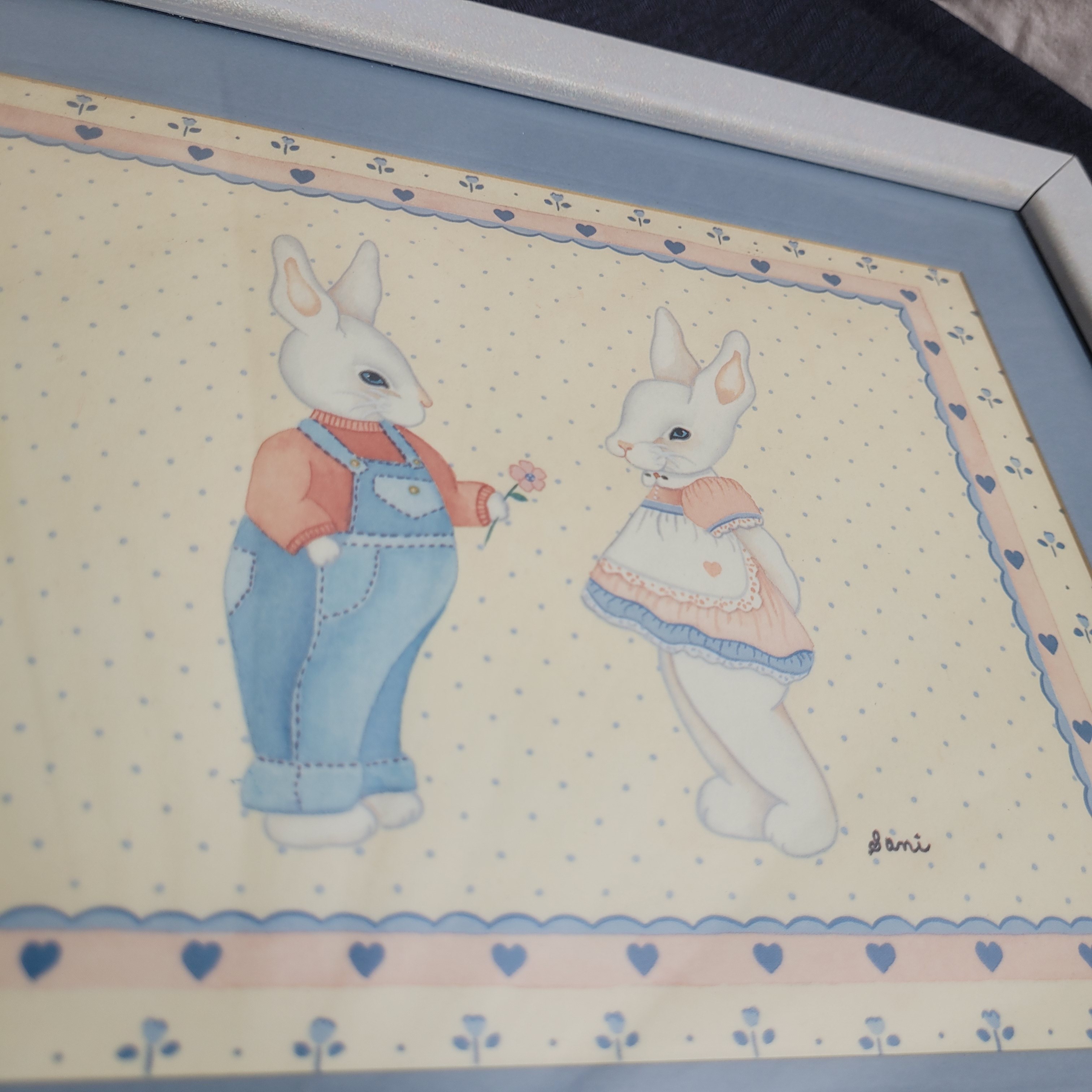 Voir photo 2 de Illustration signée Sani - Couple de lapins 90's Illustration signée Sani - Couple de lapins 90's reconditionné photo 2