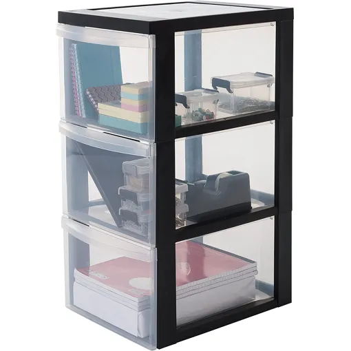 Iris Ohyama, Tour de rangement plastique, Tiroir rangement bureau de 15L, 3 Tiroirs, DC-303, Noir- L40 x P29 x H61.5 cm Bon état reconditionné disponible sur Rakuten