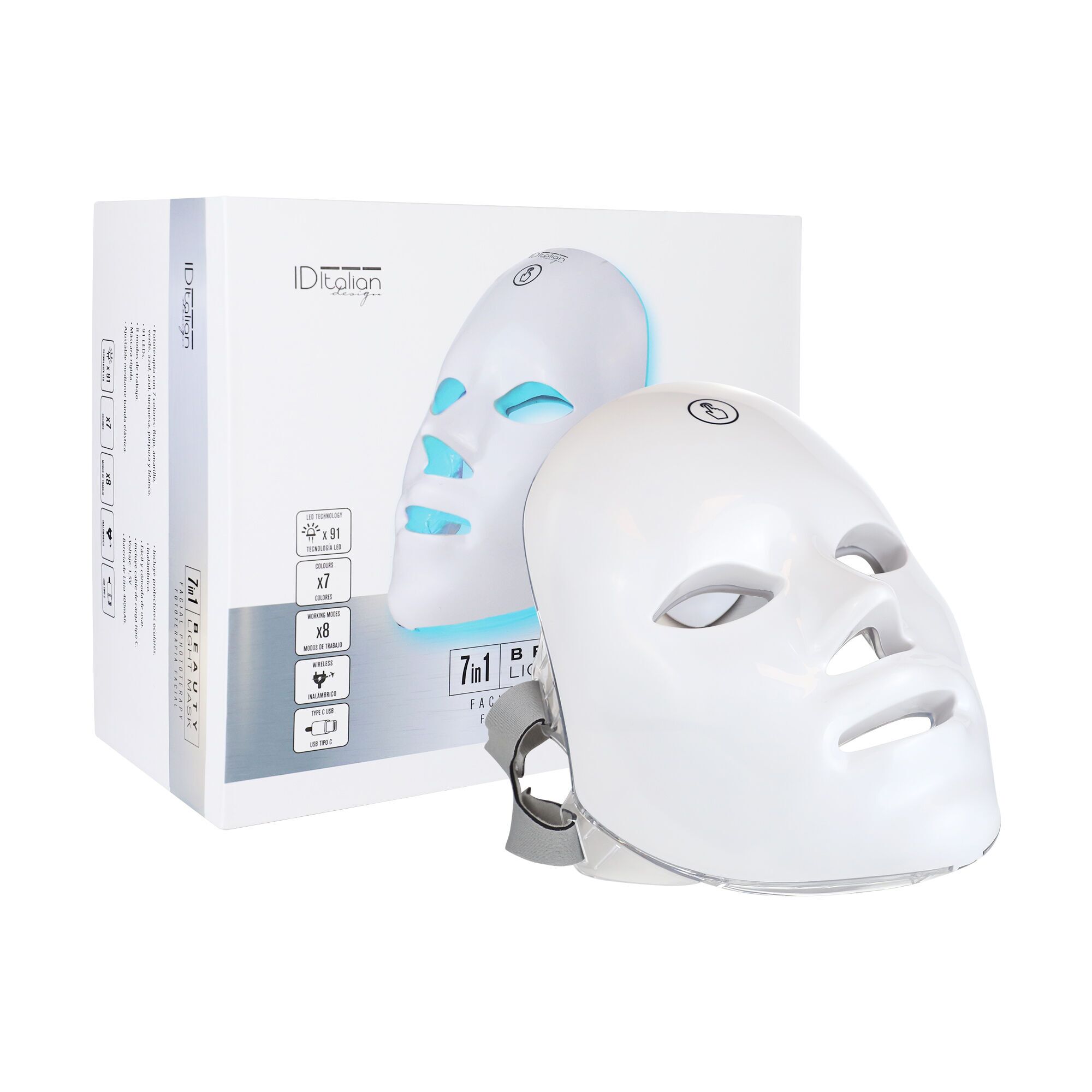 Italian Design Masque de photothérapie LED 7-en-1 blanc Parfait état N/A reconditionné disponible sur Refurbed | Dero