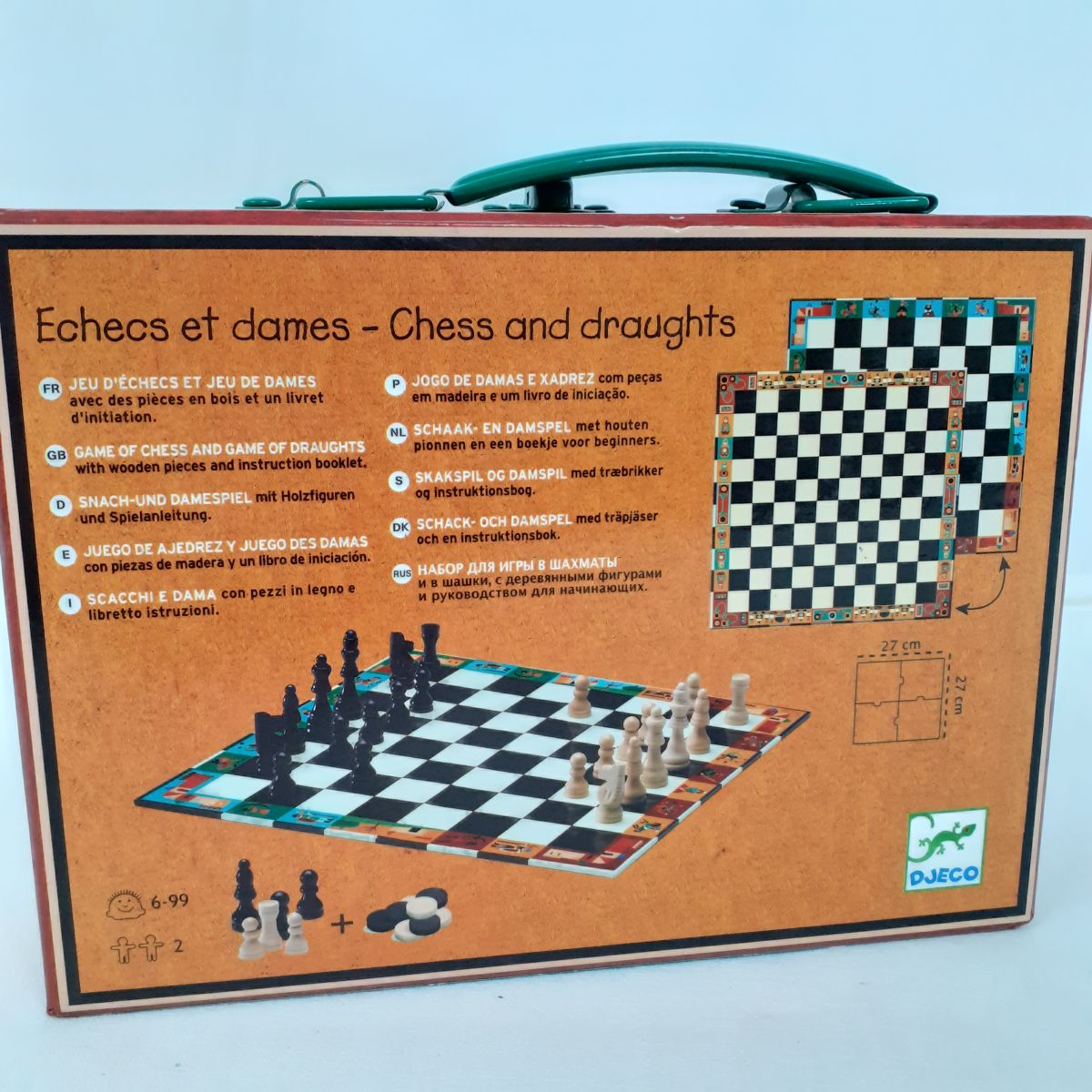 Voir photo 2 de Jeu dans sa valise - Echecs et Dames - Djeco Jeu dans sa valise - Echecs et Dames - Djeco Parfait état reconditionné photo 2