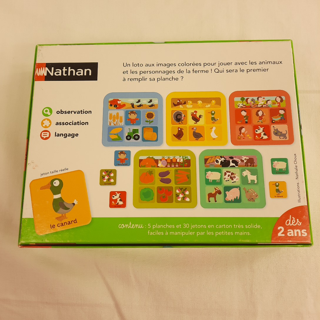 Voir photo 2 de JEU éducatif "Loto de la ferme" à partir 2 ans ; de la marque Nathan. JEU éducatif "Loto de la ferme" à partir 2 ans ; de la marque Nathan. Très bon état reconditionné photo 2