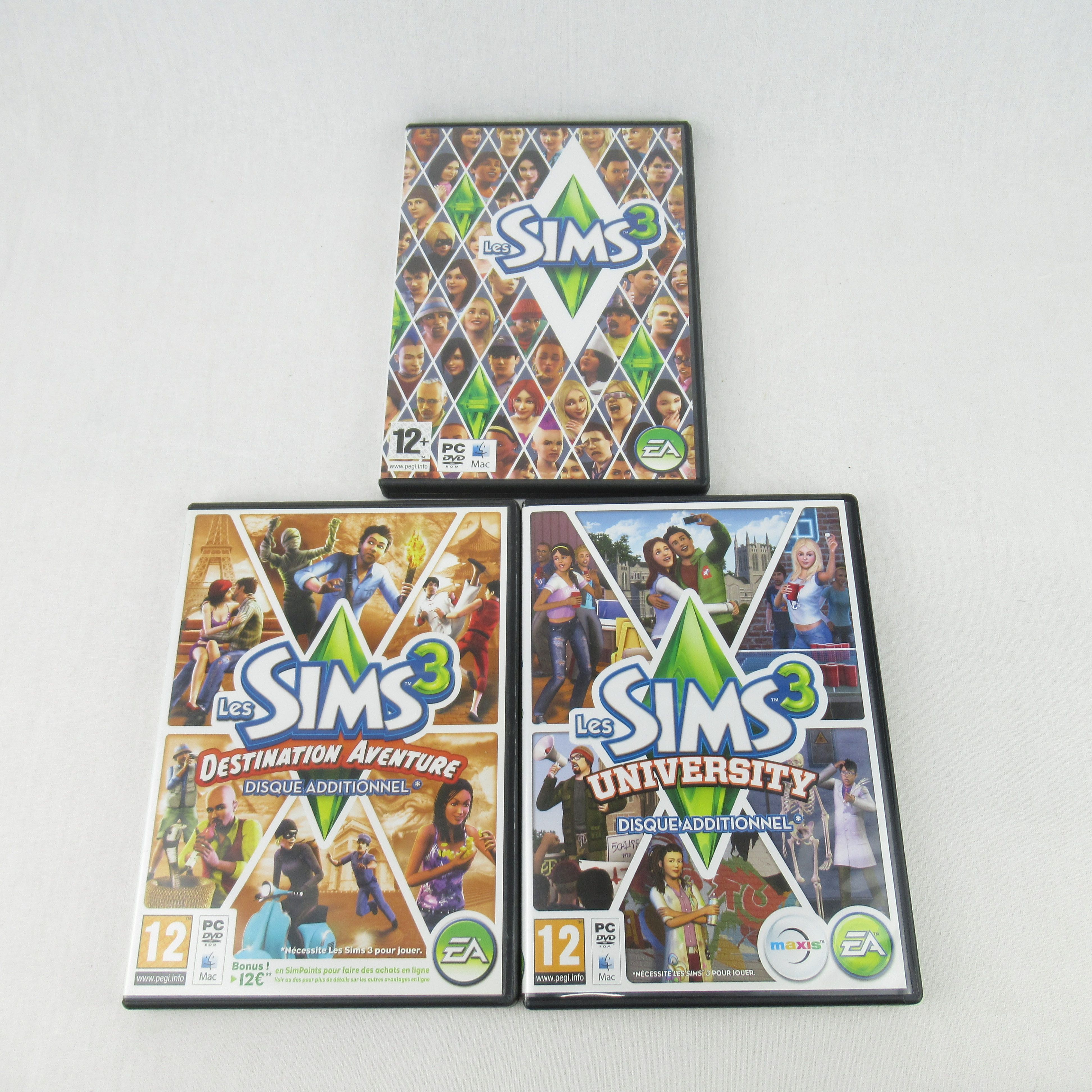 Jeu PC Les Sim's 3 + 2 DLC (université + aventure) - EA games Bon état - 10,00 € Jeu PC Les Sim's 3 + 2 DLC (université + aventure) - EA games Bon état reconditionné disponible sur Label Emmaüs