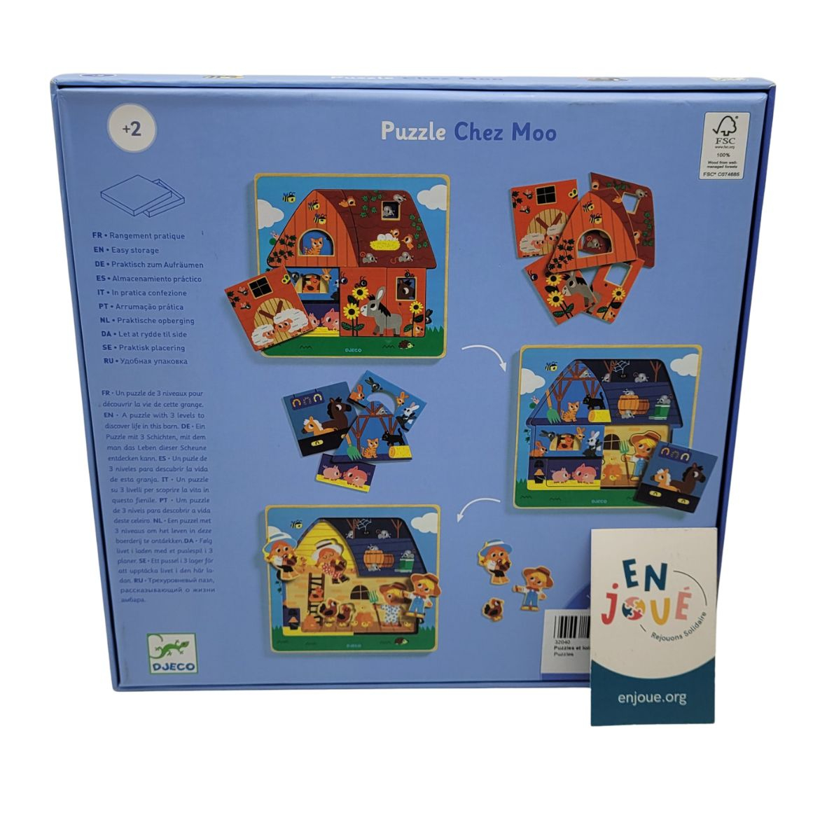 Voir photo 2 de Jouet en bois - Puzzle 3 niveaux Chez Moo - Djeco - À partir de 2 ans. Jouet en bois - Puzzle 3 niveaux Chez Moo - Djeco - À partir de 2 ans. Bon état reconditionné photo 2