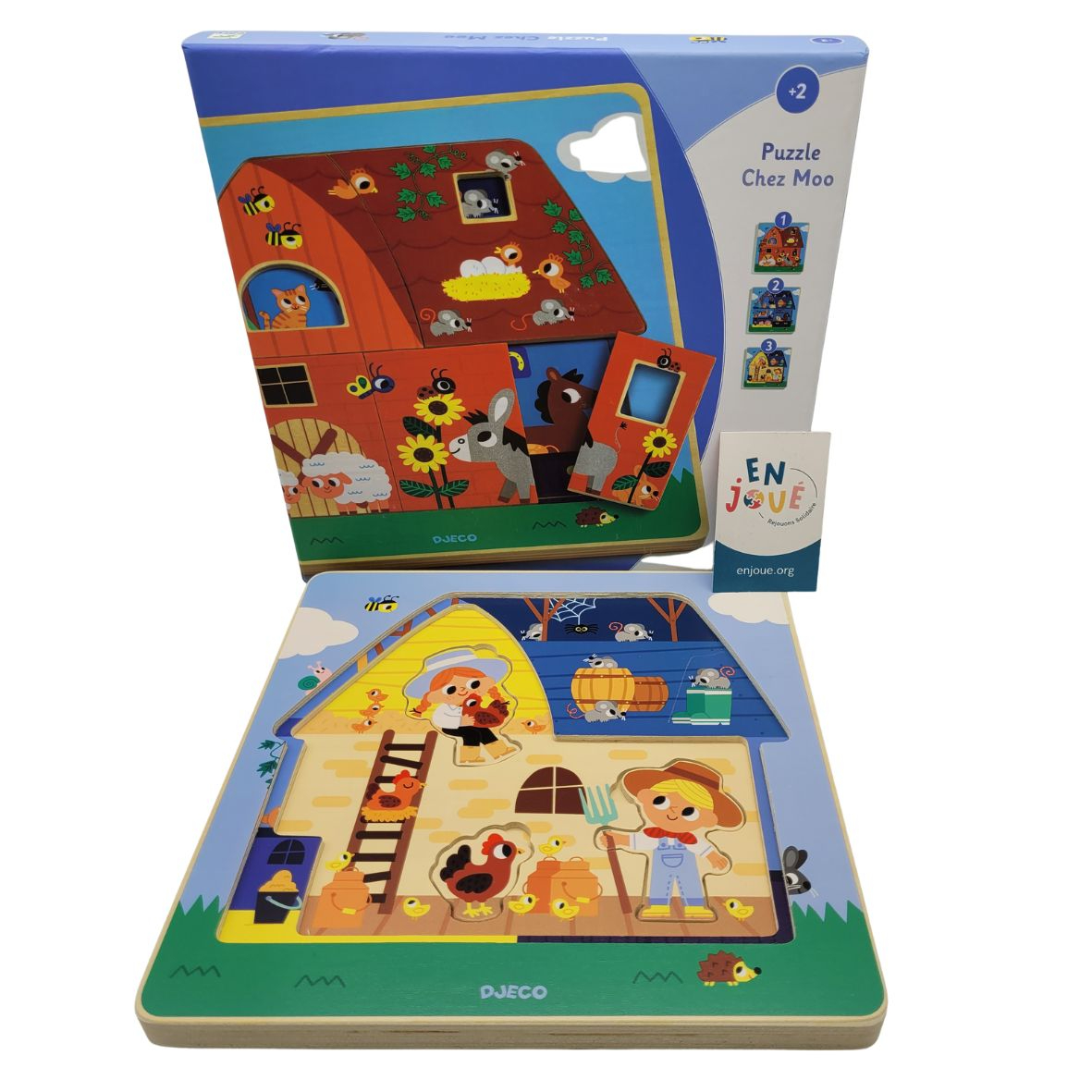 Voir photo 3 de Jouet en bois - Puzzle 3 niveaux Chez Moo - Djeco - À partir de 2 ans. Jouet en bois - Puzzle 3 niveaux Chez Moo - Djeco - À partir de 2 ans. Bon état reconditionné photo 3