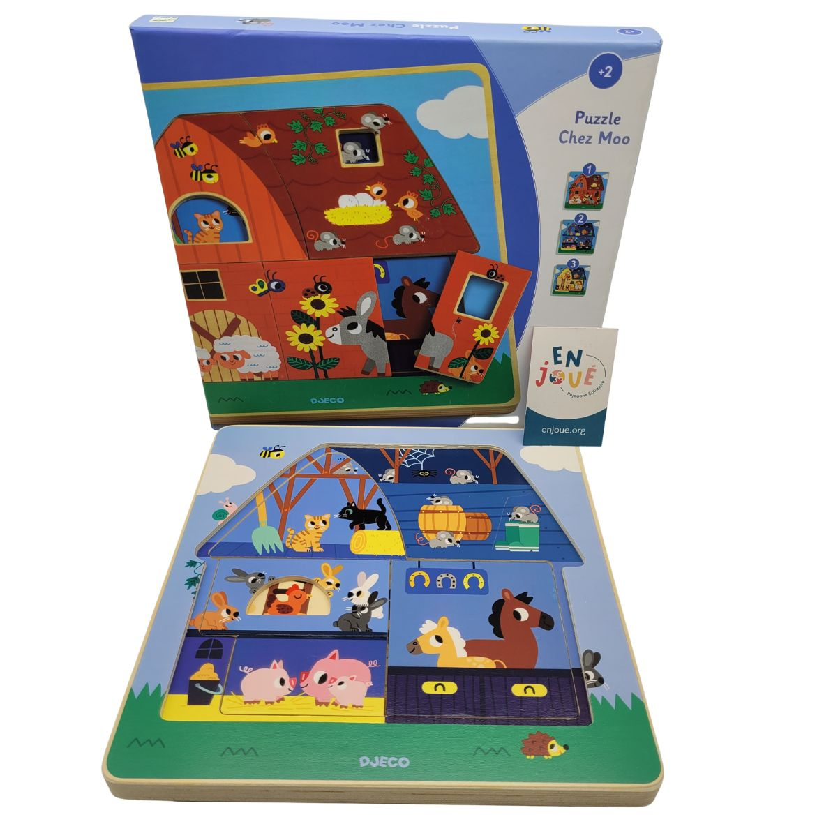 Voir photo 4 de Jouet en bois - Puzzle 3 niveaux Chez Moo - Djeco - À partir de 2 ans. Jouet en bois - Puzzle 3 niveaux Chez Moo - Djeco - À partir de 2 ans. Bon état reconditionné photo 4
