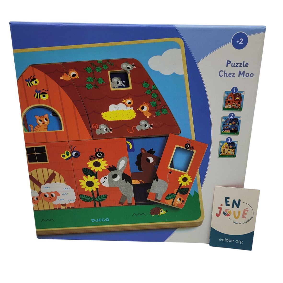 Acheter Jouet en bois - Puzzle 3 niveaux Chez Moo - Djeco - À partir de 2 ans. Bon état - 10,00 € Jouet en bois - Puzzle 3 niveaux Chez Moo - Djeco - À partir de 2 ans. Bon état reconditionné disponible sur Label Emmaüs