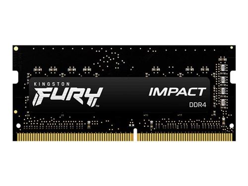 Kingston FURY Impact - DDR4 - module - 8 Go - SO DIMM 260 broches - 3200 MHz / PC4-25600 - CL20 - 1.2 V - mémoire sans tampon - non ECC - noir État correct - 59,00 € Kingston FURY Impact - DDR4 - module - 8 Go - SO DIMM 260 broches - 3200 MHz / PC4-25600 - CL20 - 1.2 V - mémoire sans tampon - non ECC - noir État correct N/A reconditionné disponible sur Fnac
