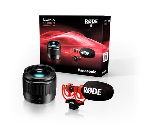 Kit accessoires pour Lumix Micro 4/3 : Objectif à focale fixe Lumix 25 mm F1.7 + Micro Vidéomicro 2 Noir et Rouge État correct reconditionné disponible sur Fnac