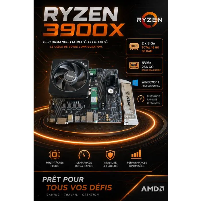 Kit AMD Ryzen 9 3900X - MSI A520M-A PRO - 16 Go DDR4 - SSD NVMe 256 Go - Windows 11 Pro Reconditionné - 379,00 € Kit AMD Ryzen 9 3900X - MSI A520M-A PRO - 16 Go DDR4 - SSD NVMe 256 Go - Windows 11 Pro Reconditionné Advanced Micro Devices reconditionné disponible sur Cdiscount Seconde Vie
