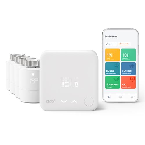 Kit de Démarrage Thermostat Connecté et Intelligent filaire Tado V3+ et 4 têtes thermostatiques Blanc État correct Tado° reconditionné disponible sur Fnac