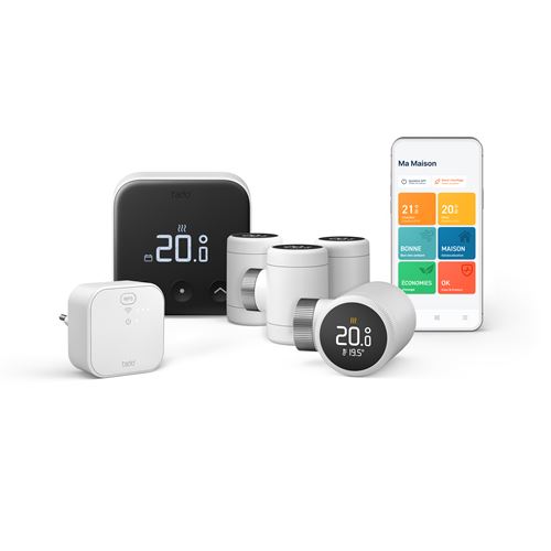 Kit de démarrage thermostat connecté filaire Tado X et 4 têtes thermostatiques Noir et Blanc État correct Tado° reconditionné disponible sur Fnac