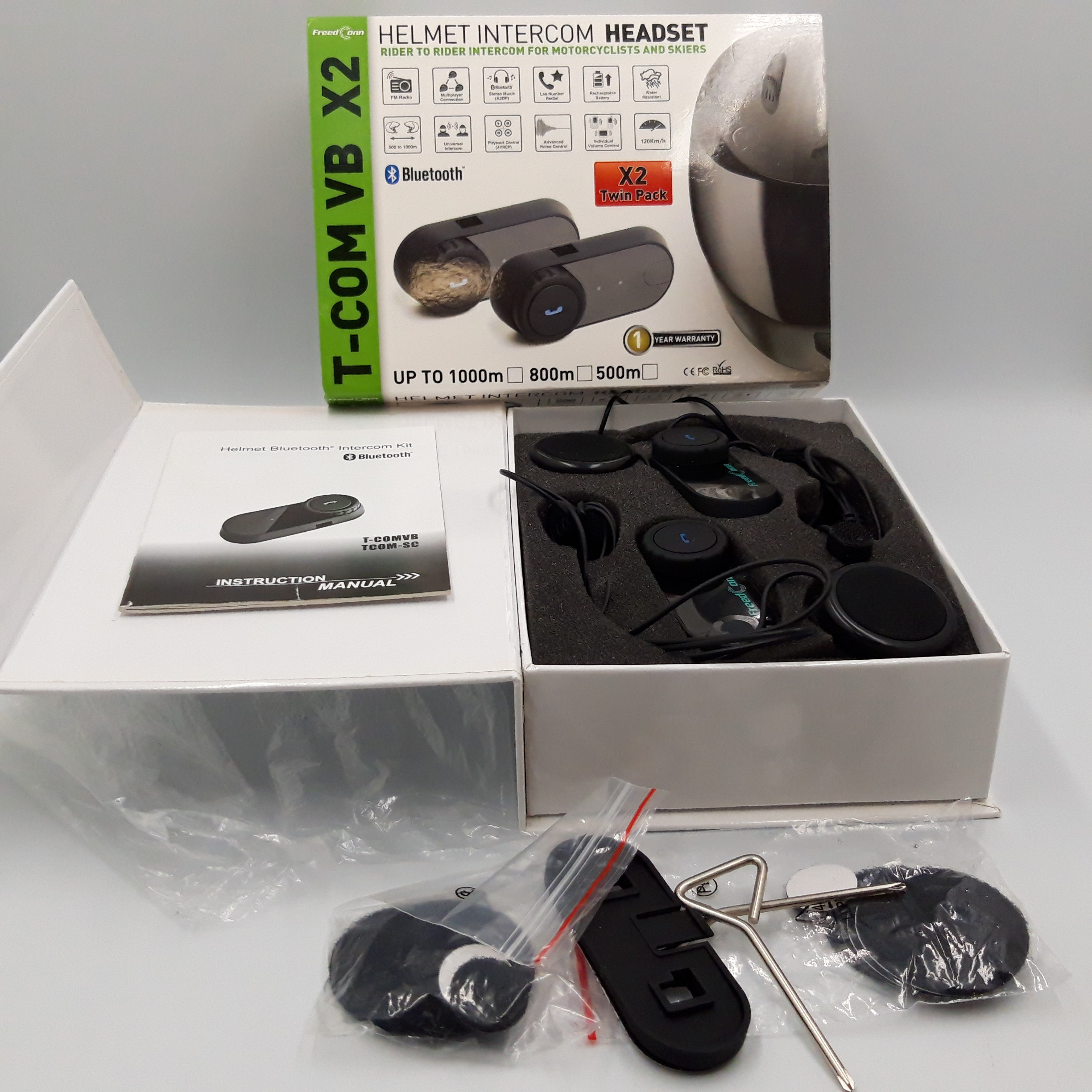 Voir photo 3 de Kit pour casque Moto avec Bluetooth, HELMET Intercom Headset T-Com VB x2, Complet. Kit pour casque Moto avec Bluetooth, HELMET Intercom Headset T-Com VB x2, Complet. Très bon état reconditionné photo 3