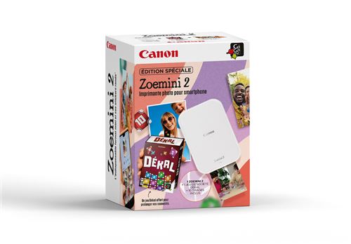 Kit Summer Imprimante Photo Canon Zoemini 2 Blanc + 1 jeu de société et 10 tirages inclus 2026 État correct Canon reconditionné disponible sur Fnac