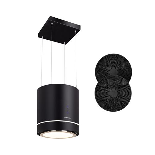 Klarstein Tron Ambience - Hotte - hotte îlot - largeur : 38 cm - profondeur : 38 cm - recyclage - noir État correct Klarstein reconditionné disponible sur Fnac