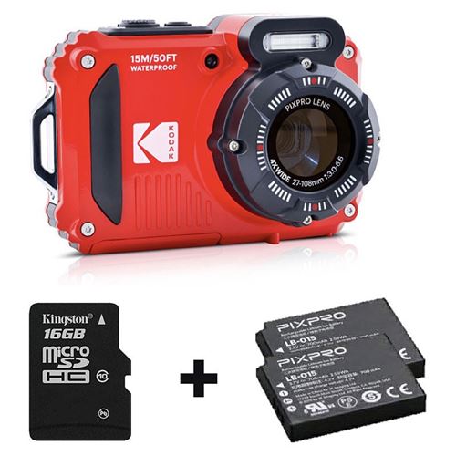 KODAK Appareil Photo Pixpro WPZ2 + 2ème Batterie + 1 Carte SD - Rouge État correct Kodak reconditionné disponible sur Fnac