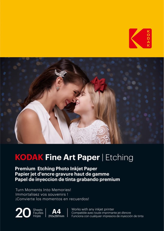 KODAK Fine Art Paper - Papier Photo Haut de Gamme Texturé, Pack de 20 feuilles, Format A4 (21 x 29.7 cm), Finition Mate Effet Gravure, 210 gsm, Compatible Toute Imprimante Jet d'Encre - Excellent état Parfait état Kodak reconditionné disponible sur Pixmania | Dero