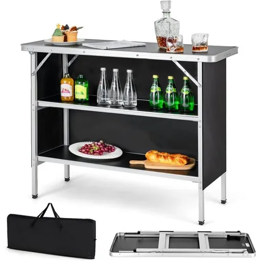 KOMFOTTEU Table de Camping, Table Pliante avec Sac fourre-Tout avec 3 Niveaux de Rangement, Table de Jardin Pliable en Aluminium, Table d¿appoint pour Pique-, Barbecue, Fête (Noir) Bon état reconditionné disponible sur Rakuten