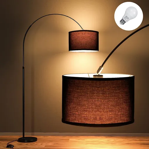 Lampadaire Arc Lampe Sur Pied Classique Ampoule Led E27 9w 3000k Incluse 33cm Abat-Jour Noir Interrupteur Au Pied Pour Chambre, Bureau, Hôtel Classe Énergétique F Bon état reconditionné disponible sur Rakuten