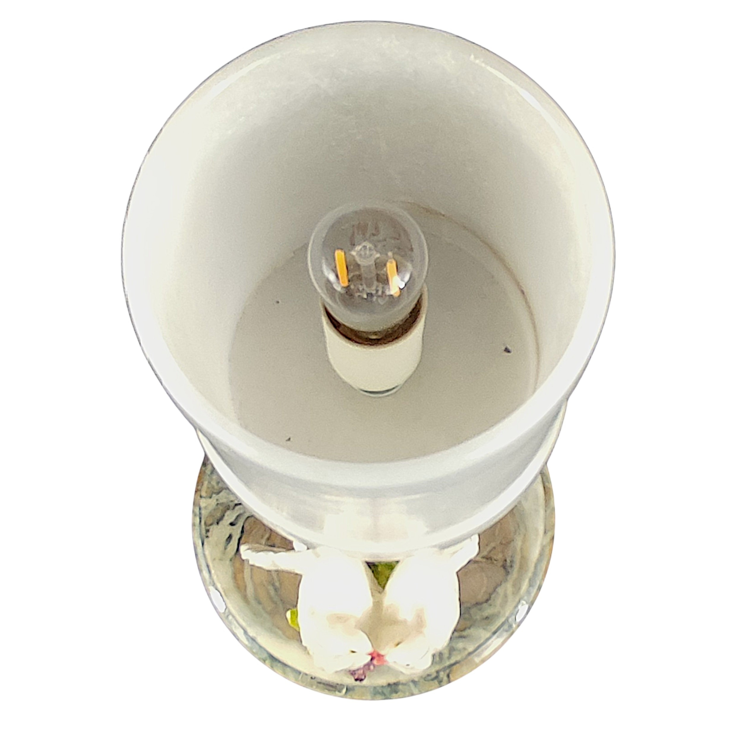 Voir photo 6 de Lampe à poser vintage en albâtre véritable - Décor "Romance de colombes". Lampe à poser vintage en albâtre véritable - Décor "Romance de colombes". Bon état reconditionné photo 6