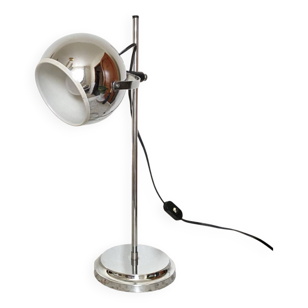 Lampe de bureau globe oculaire chromée style Goffredo Reggiani - ère spatiale années 1960 Bon état reconditionné (offre indisponible)