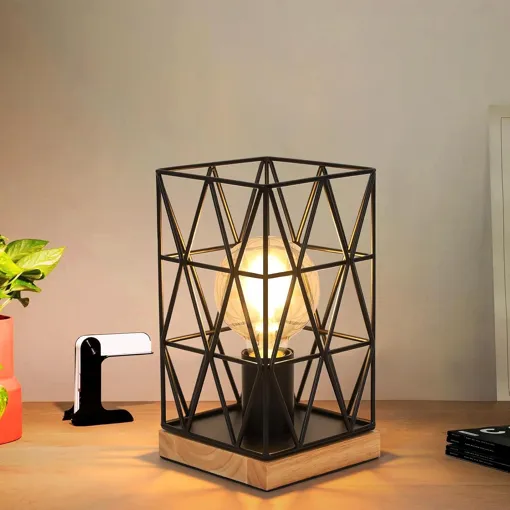 Lampe De Table E27 Industrielle, Lampe De Chevet Métal Noir, Lampe De Table Géométrique Avec Interrupteur 1,8M, Base De Veilleuse Bois Pour Chambre, Bureau, Salon, Bar (Sans Ampoule) Bon état reconditionné disponible sur Rakuten