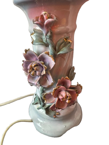 Voir photo 2 de Lampe décorative vintage avec horloge intégrée – globe peint et base fleurie Lampe décorative vintage avec horloge intégrée – globe peint et base fleurie Bon état reconditionné photo 2