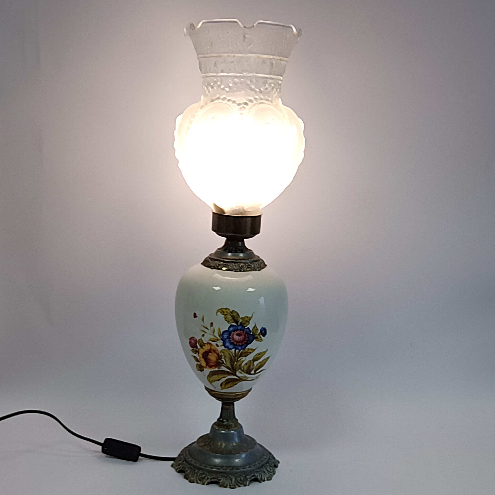 Voir photo 7 de Lampe en céramique décor florale et globe en verre dépoli – Ø 15 x h 60,5 cm Lampe en céramique décor florale et globe en verre dépoli – Ø 15 x h 60,5 cm reconditionné photo 7