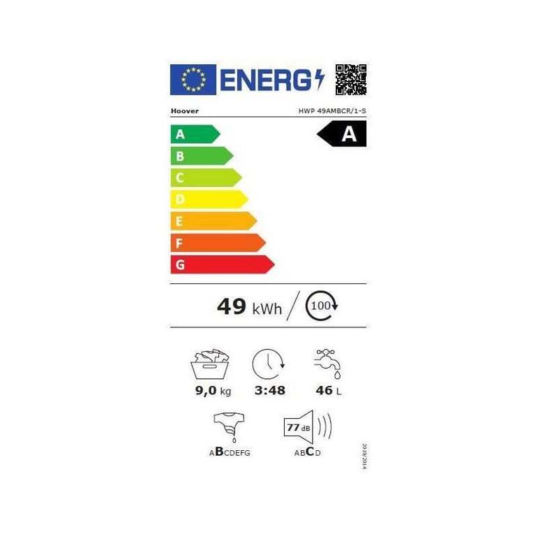 Lave-linge frontaux 9kg HOOVER 1400tr/min Moteur induction 60cm A, HOOVHWP49AMBCR - Bon état Bon état Hoover reconditionné photo 3 | Dero