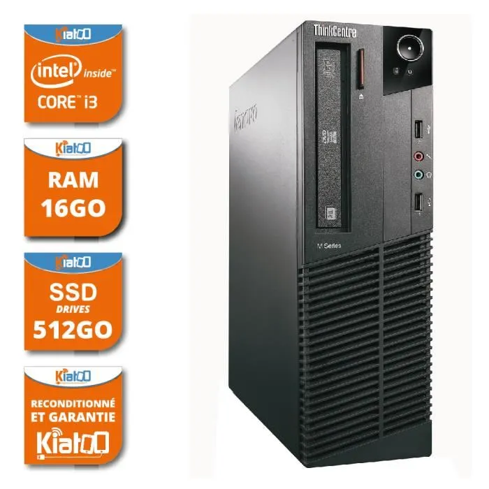 LENOVO - M81 - Processeur Intel Core i3 - RAM 16 Go - Stockage SSD 512 Go - Ordinateur de bureau - Windows 7 - Reconditionné Reconditionné - 329,00 € LENOVO - M81 - Processeur Intel Core i3 - RAM 16 Go - Stockage SSD 512 Go - Ordinateur de bureau - Windows 7 - Reconditionné Reconditionné Lenovo reconditionné disponible sur Cdiscount Seconde Vie
