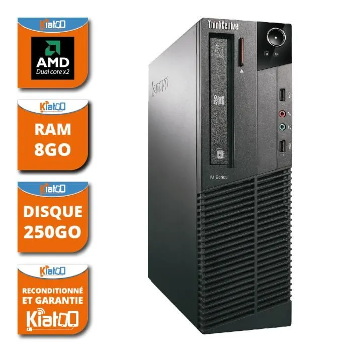 Lenovo - Ordinateur de Bureau M75 - AMD Dual Core - RAM 8Go - HDD 250Go - Reconditionné Reconditionné - 149,00 € Lenovo - Ordinateur de Bureau M75 - AMD Dual Core - RAM 8Go - HDD 250Go - Reconditionné Reconditionné Lenovo reconditionné disponible sur Cdiscount Seconde Vie